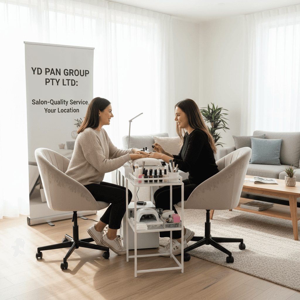 Mobile nail service setup in a client's living room