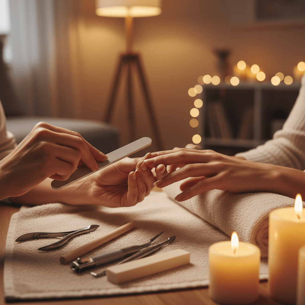 Nail shaping and grooming technique in progress